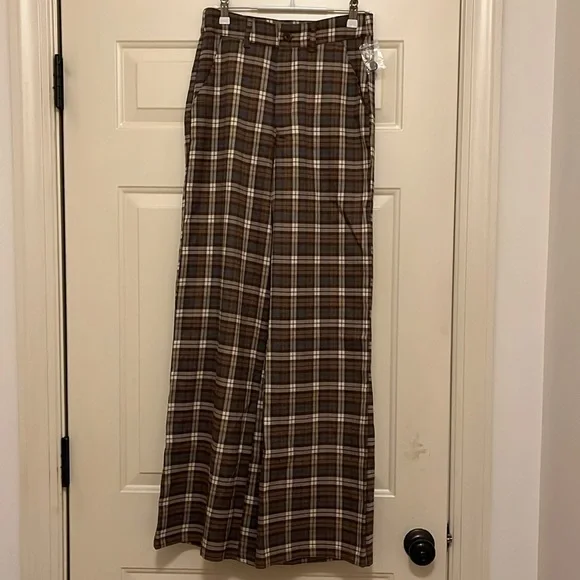 RSQ Womens Wide Leg Brown Plaid Pants/NWT/S - Picture 15 of 16
